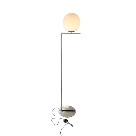 Brilliantbulb Mid Century 62 in. Nickel Floor Lamp with White Glass Globe BR3588158